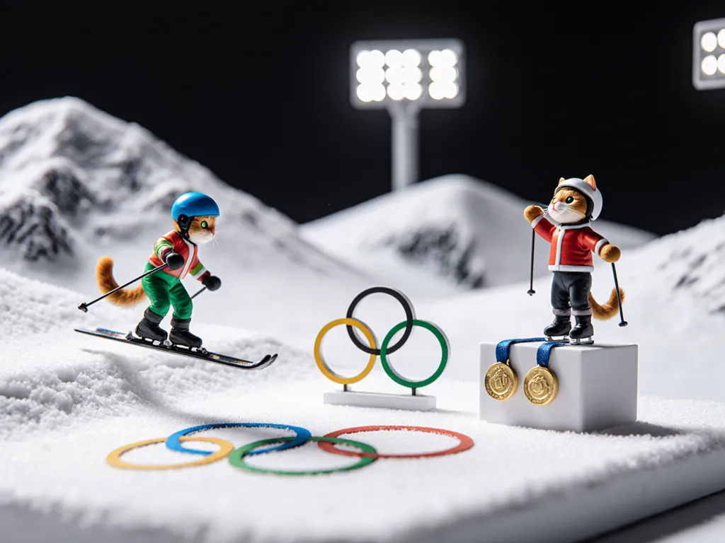Cat Winter Olympics athletes diorama